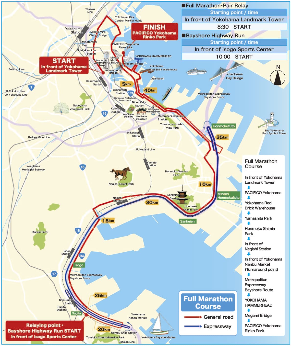 Mapa del 42K del Maratón de Yokohama 2025