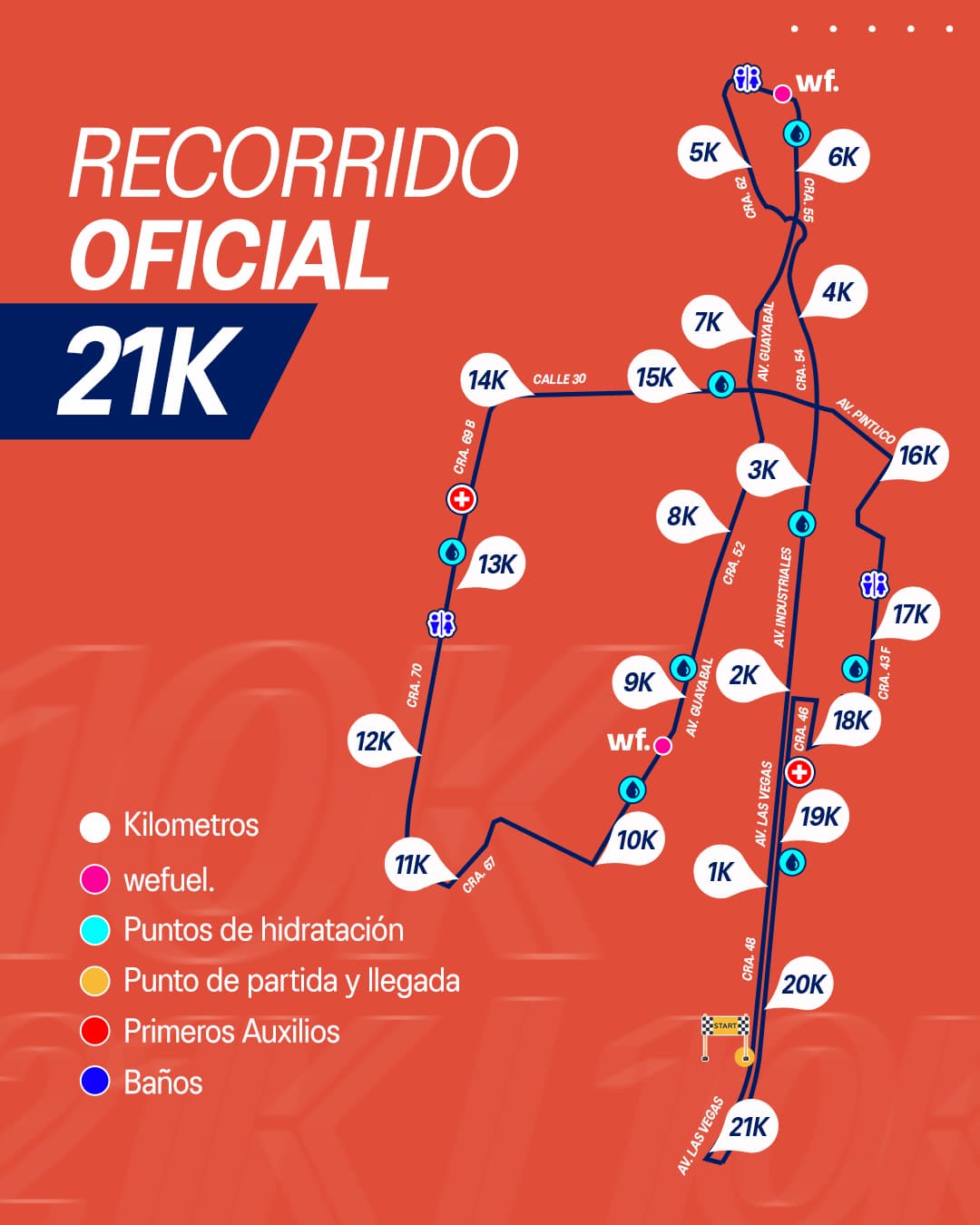 Recorrido 21K del ASICS Golden Run Medellín 2025