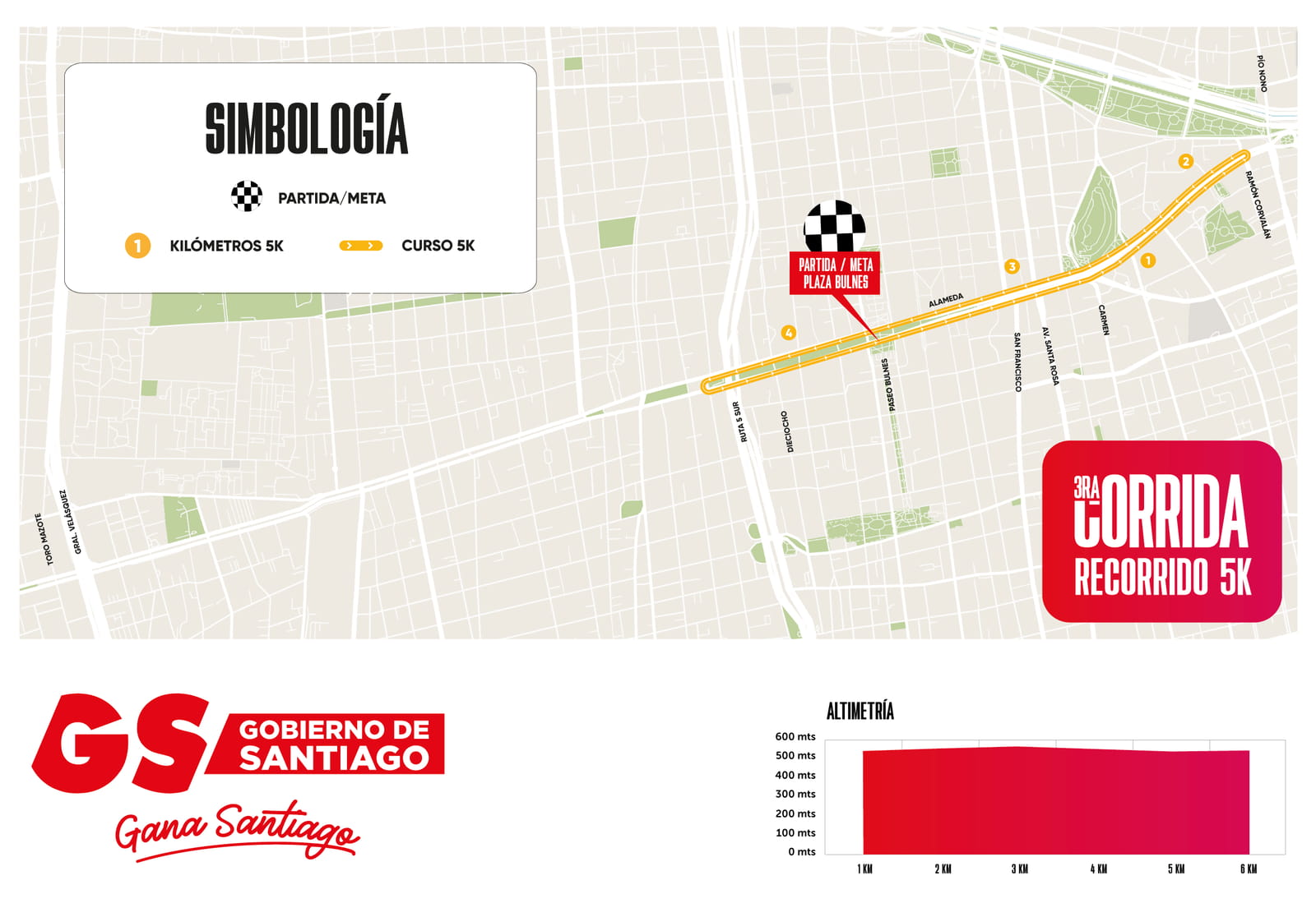 Recorrido de 5K en la Corrida Gana Santiago 2025