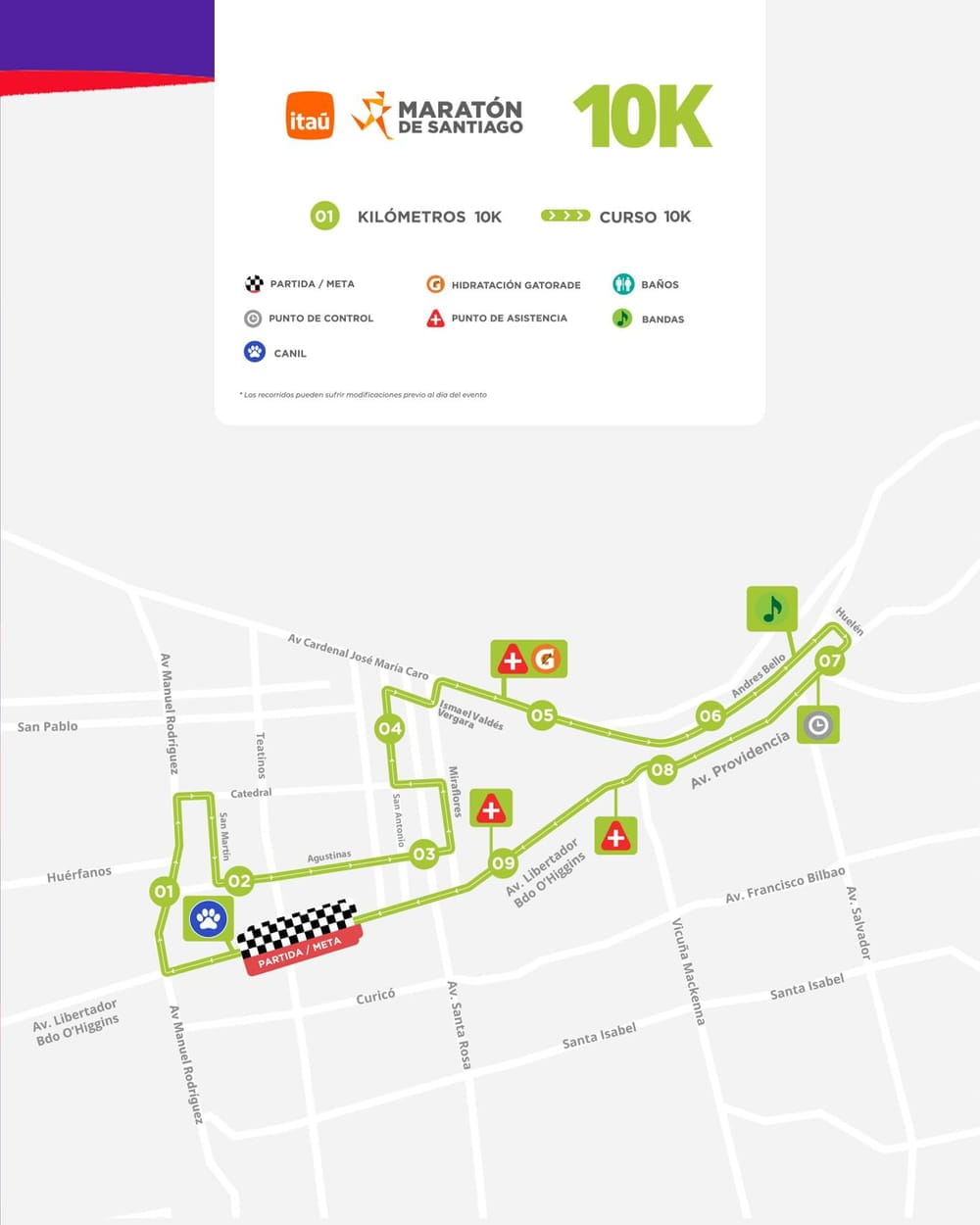 Recorrido de los 10K del Maratón de Santiago 2026