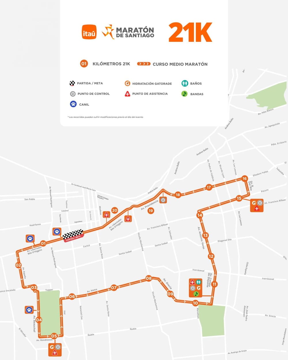 Recorrido de los 21K del Maratón de Santiago 2026