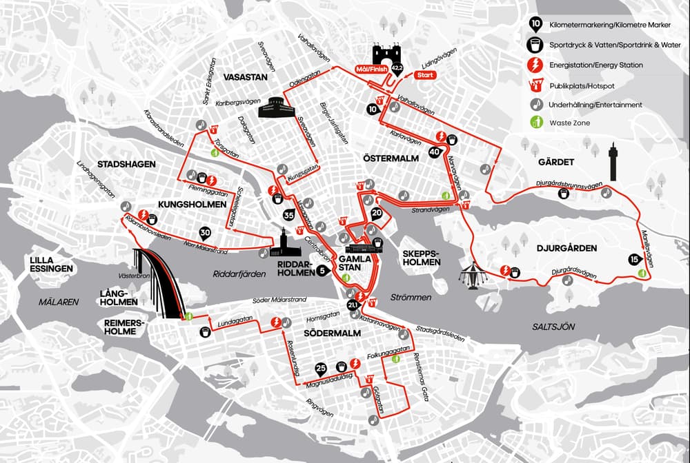 Mapa del recorrido del Maratón de Estocolmo 2026